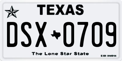TX license plate DSX0709