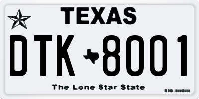 TX license plate DTK8001