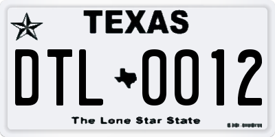 TX license plate DTL0012