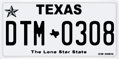 TX license plate DTM0308