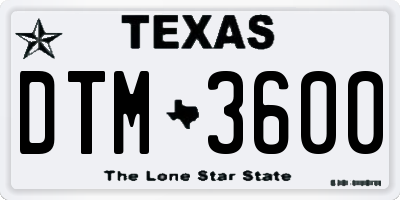 TX license plate DTM3600