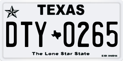 TX license plate DTY0265