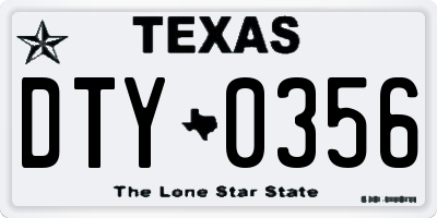 TX license plate DTY0356