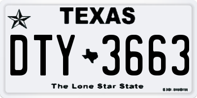 TX license plate DTY3663