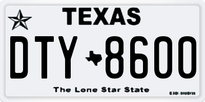 TX license plate DTY8600