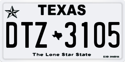 TX license plate DTZ3105