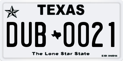 TX license plate DUB0021
