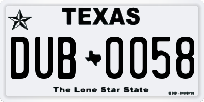 TX license plate DUB0058