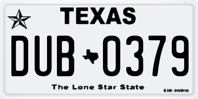 TX license plate DUB0379
