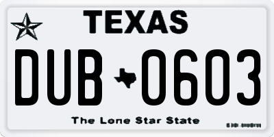 TX license plate DUB0603