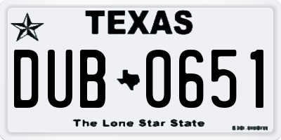 TX license plate DUB0651