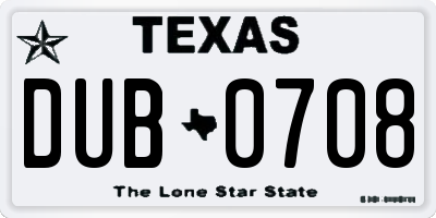 TX license plate DUB0708