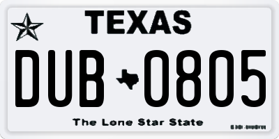 TX license plate DUB0805