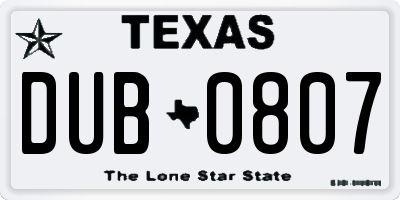 TX license plate DUB0807