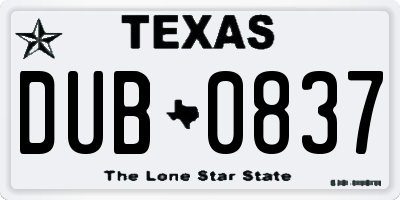 TX license plate DUB0837