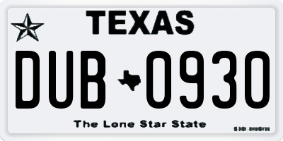 TX license plate DUB0930