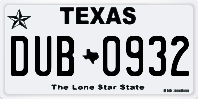 TX license plate DUB0932