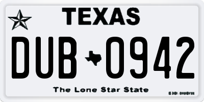 TX license plate DUB0942