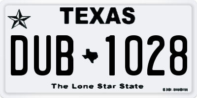 TX license plate DUB1028