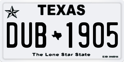 TX license plate DUB1905