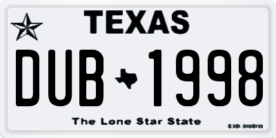 TX license plate DUB1998