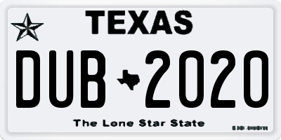 TX license plate DUB2020