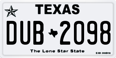 TX license plate DUB2098