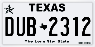 TX license plate DUB2312