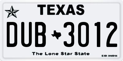 TX license plate DUB3012