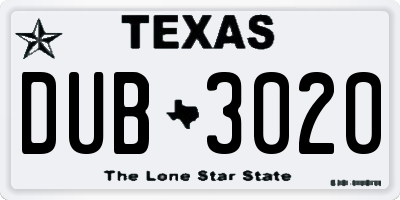 TX license plate DUB3020