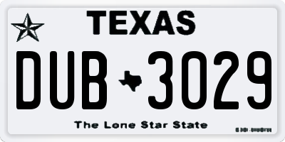 TX license plate DUB3029