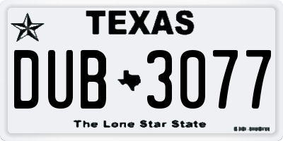 TX license plate DUB3077