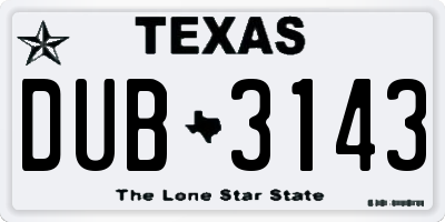 TX license plate DUB3143