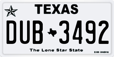 TX license plate DUB3492