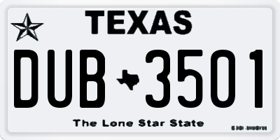 TX license plate DUB3501