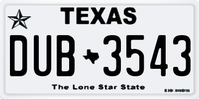 TX license plate DUB3543