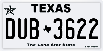 TX license plate DUB3622
