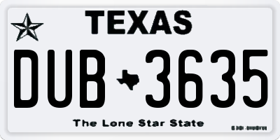 TX license plate DUB3635