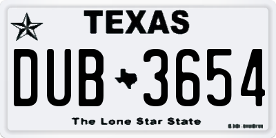 TX license plate DUB3654