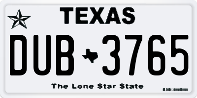 TX license plate DUB3765