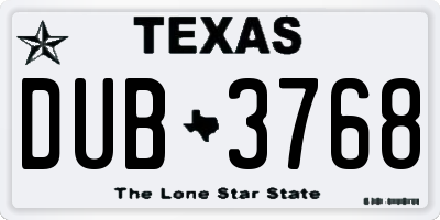 TX license plate DUB3768