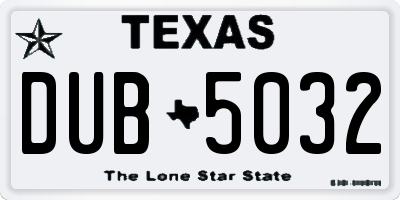 TX license plate DUB5032