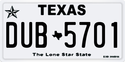 TX license plate DUB5701