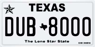 TX license plate DUB8000
