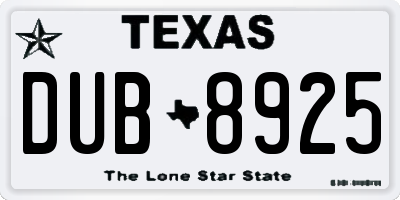 TX license plate DUB8925