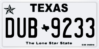 TX license plate DUB9233