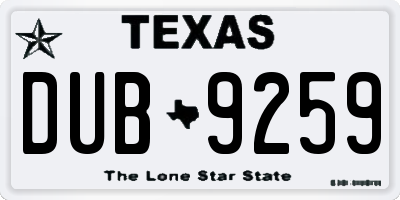 TX license plate DUB9259