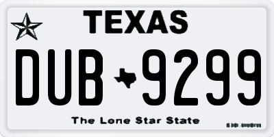 TX license plate DUB9299
