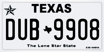 TX license plate DUB9908