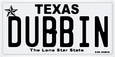 TX license plate DUBBIN